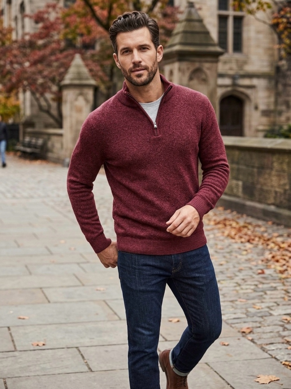 Dockers Men's Zip-Neck Sweater in Burgundy